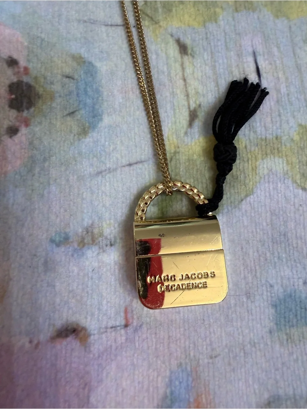 Marc Jacobs Gold Padlock Necklace with Black Tassel Accent - Picture 2 of 3